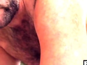 Hairy bear strokes his cock thinking about being fucked